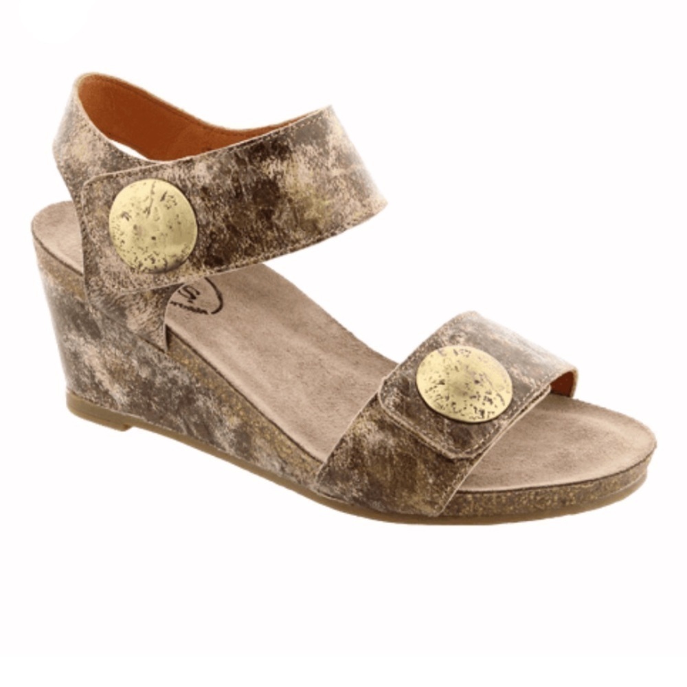 TAOS Gold Marbled Strappy Wedge Comfort Sandal Size 40 US 9 - 9.5